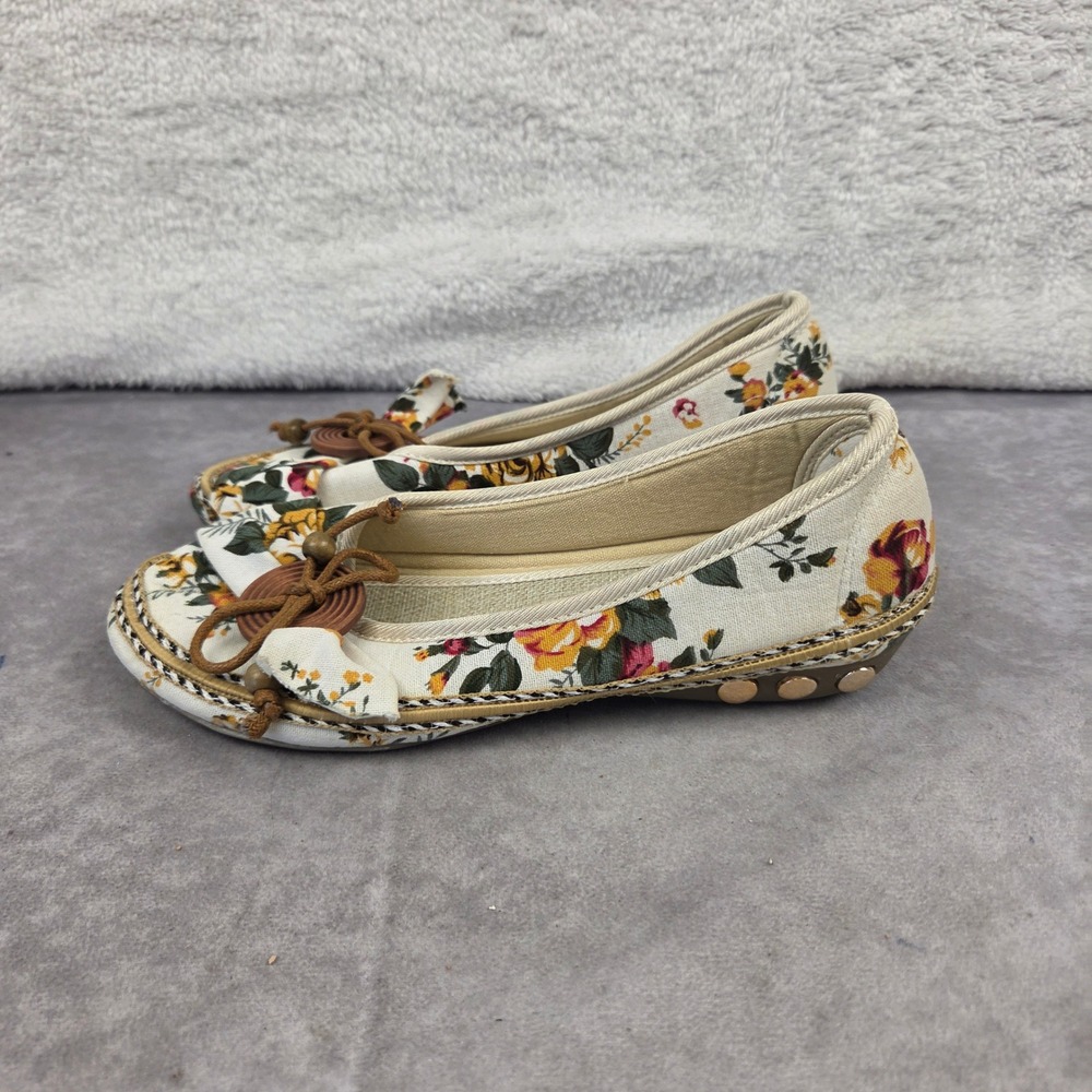 Ecofy Womens Floral Canvas Ballet Flats Cream Yellow Red Size 40